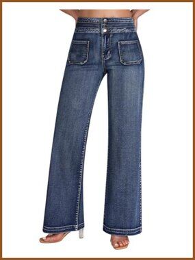 Wide Leg High Waisted Jeans Stretchy Boyfriend Fit Work Casual